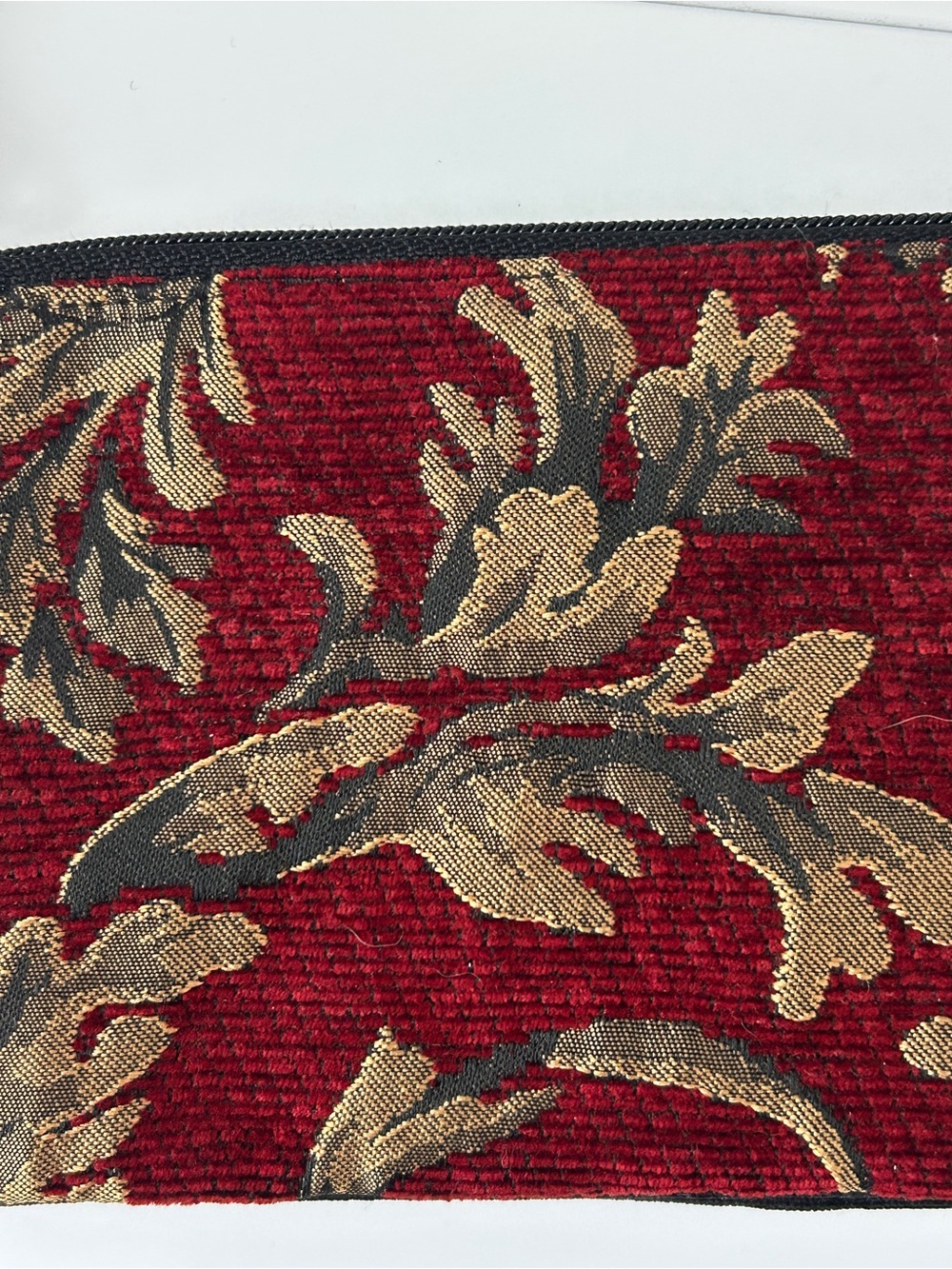 Danny K Tapestry Trio Wristlet Pouch Red Gold Baroque Floral Scroll Made in USA - Picture 3 of 6